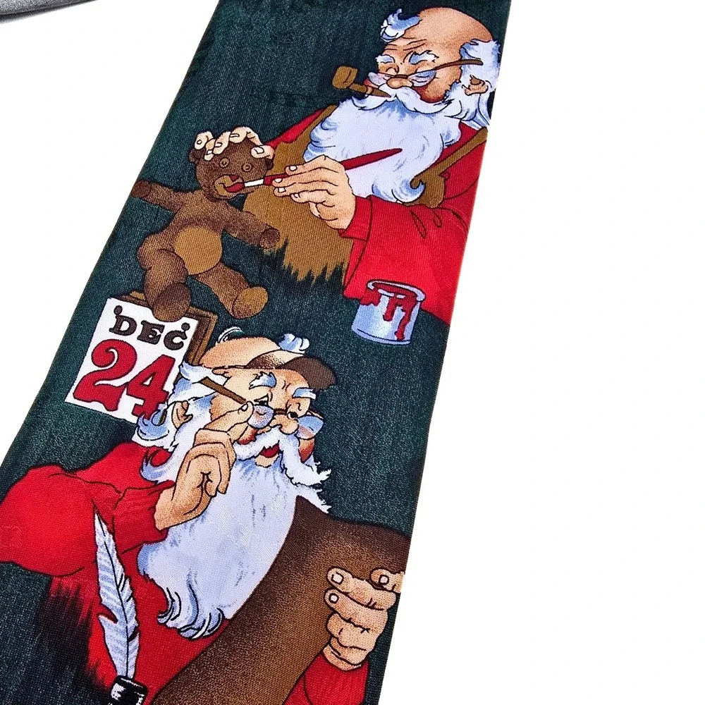 Hallmark Specialties Mens Santa‎ Claus Christmas Tie Green Holiday Graphic USA